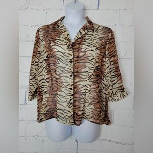 Joanna Animal Print Button Front Blouse Women’s XL Collar 3/4‎ Slv Button Cuff